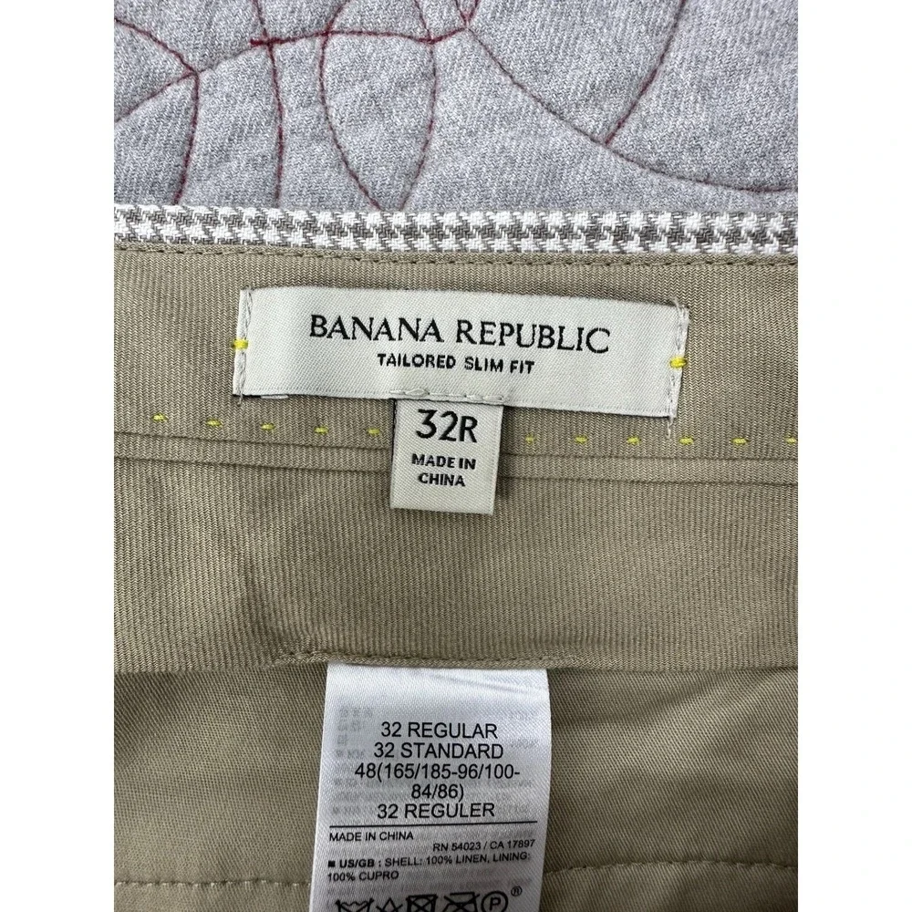 Banana Republic 100% Linen Taupe Houndstooth Dress Trousers / Men's 32